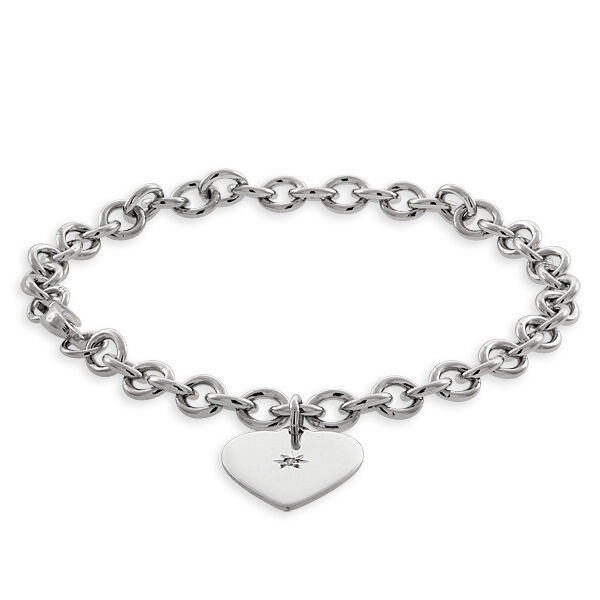 Rolo Bracelet with Heart Charm, Sterling Silver